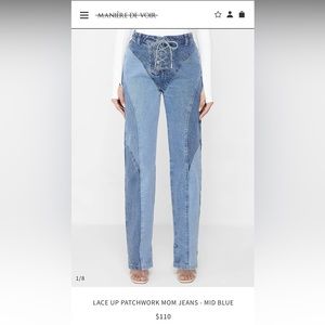 Manière De Voir Lace Up Patchwork Mom Jeans - Mid Blue